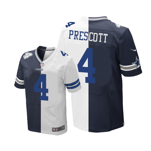 Men's Elite Dak Prescott Nike Jersey Navy Blue/White - #4 Split Fashion NFL Dallas Cowboys